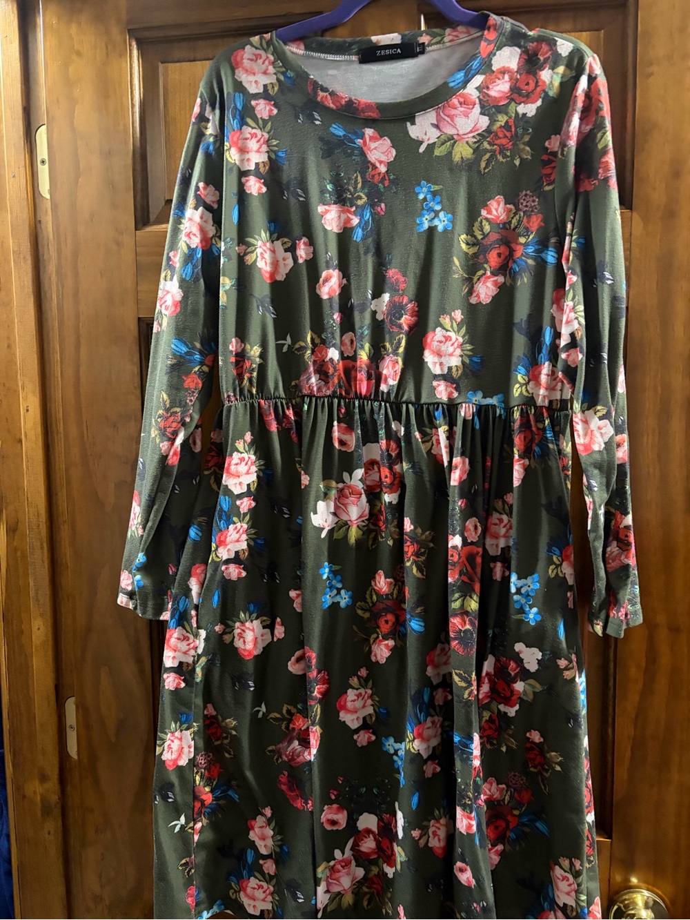 Zessica Olive Green Floral Long Sleeve Girls' Dress